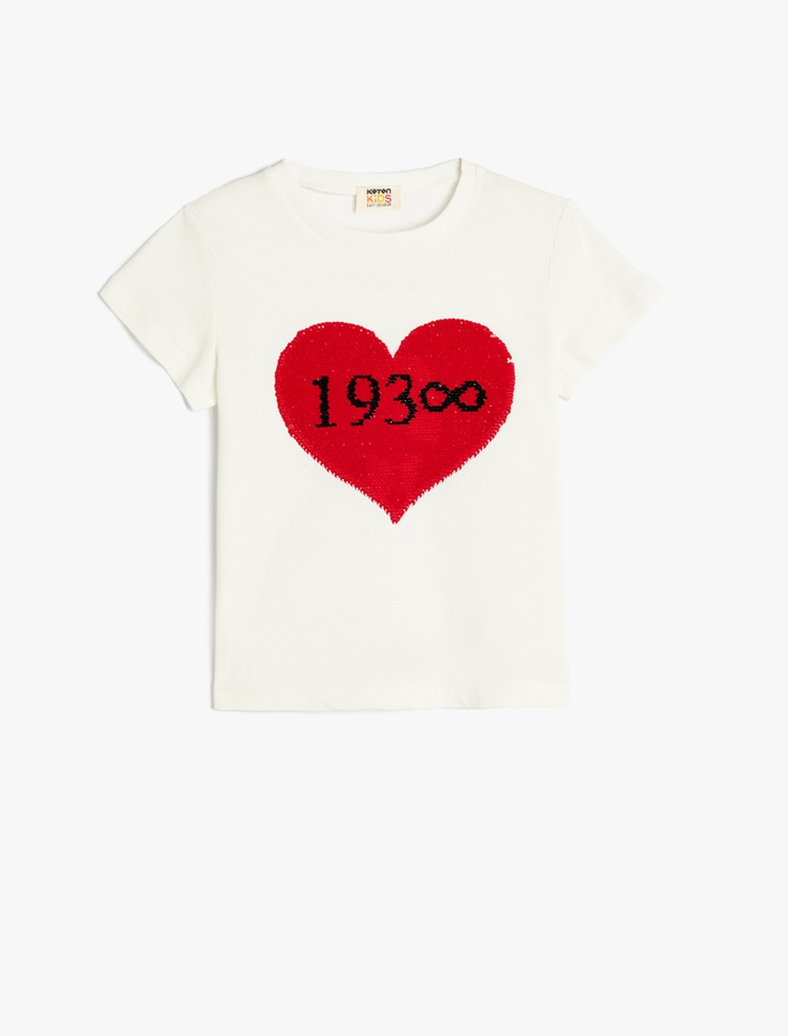 Kız Çocuk Atatürk Baskılı Tişört Pullu Payetli Bisiklet Yaka Kısa Kollu Pamuklu