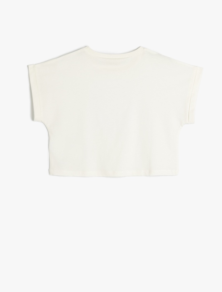 Kız Çocuk Tişört Kısa Kollu Bisiklet Yaka Kelebek İşlemeli Pamuklu