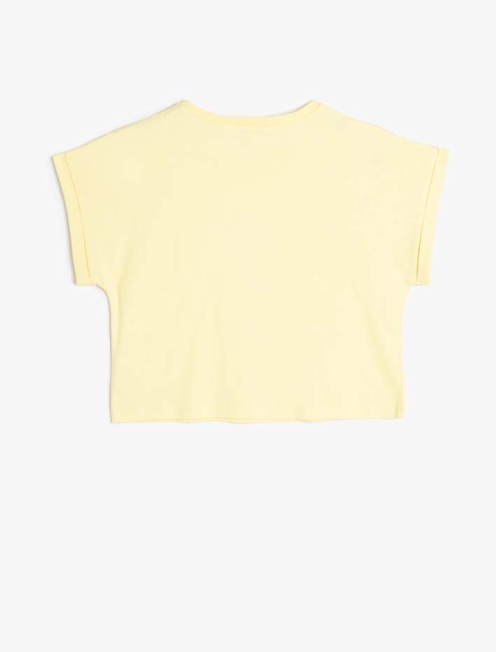 Kız Çocuk Tişört Kısa Kollu Bisiklet Yaka Kelebek İşlemeli Pamuklu