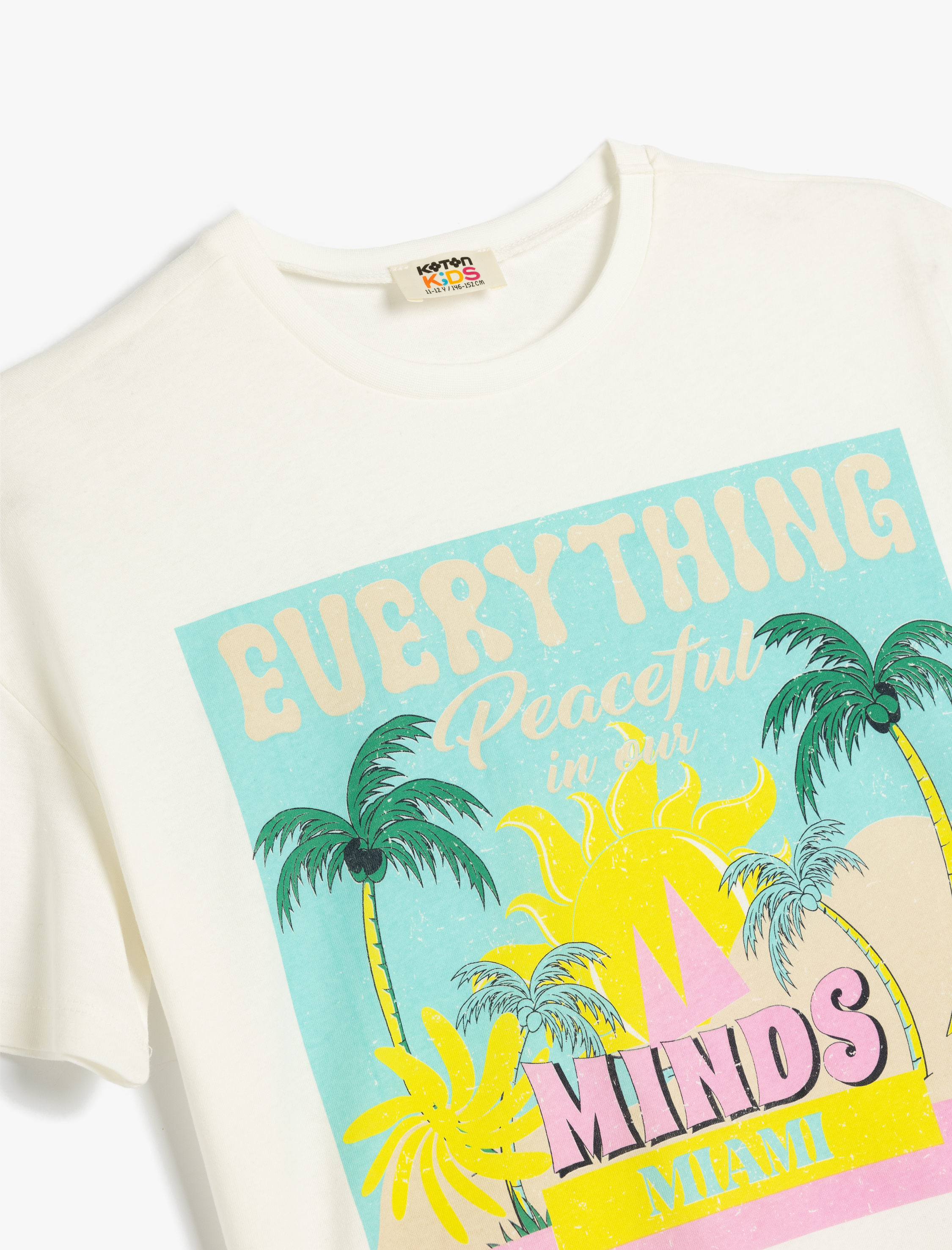  Kız Çocuk Tropik Baskılı Tişört Kısa Kollu Bisiklet Yaka