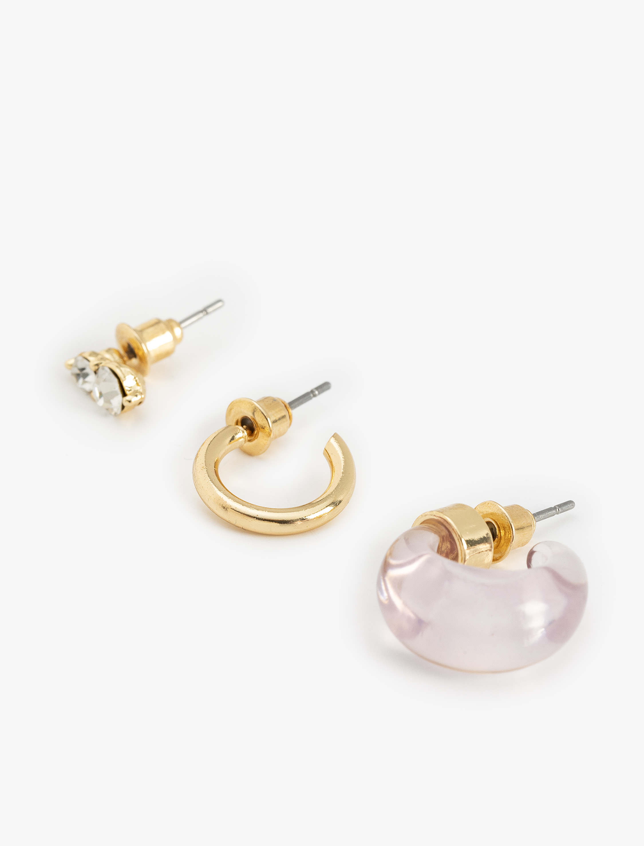  Kadın Çelik Karışımlı Taş Detaylı 3'lü Top ve Halka Küpe Seti