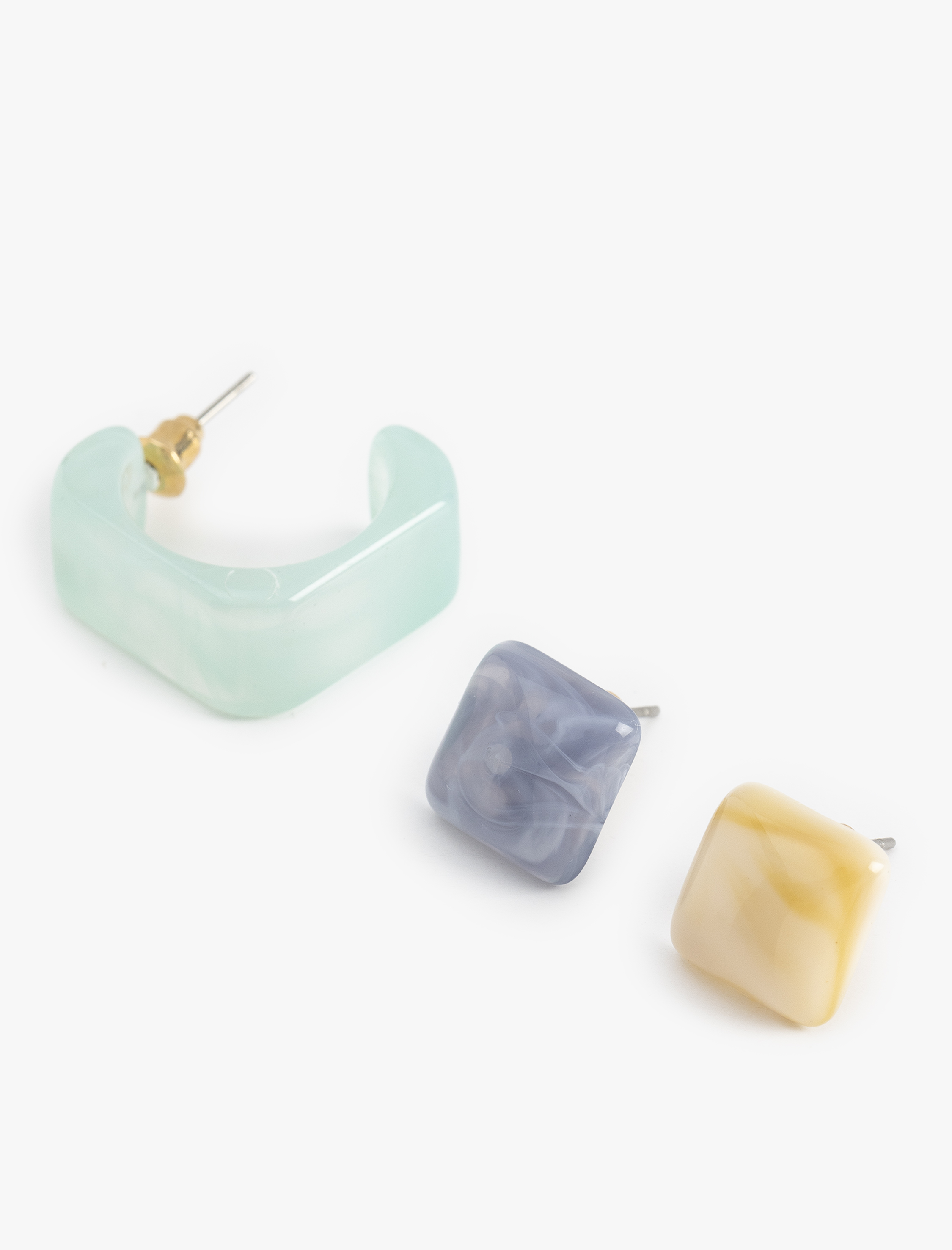  Kadın Çelik Karışımlı 3'lü Çok Renkli Geometrik Top ve Halka Küpe Seti