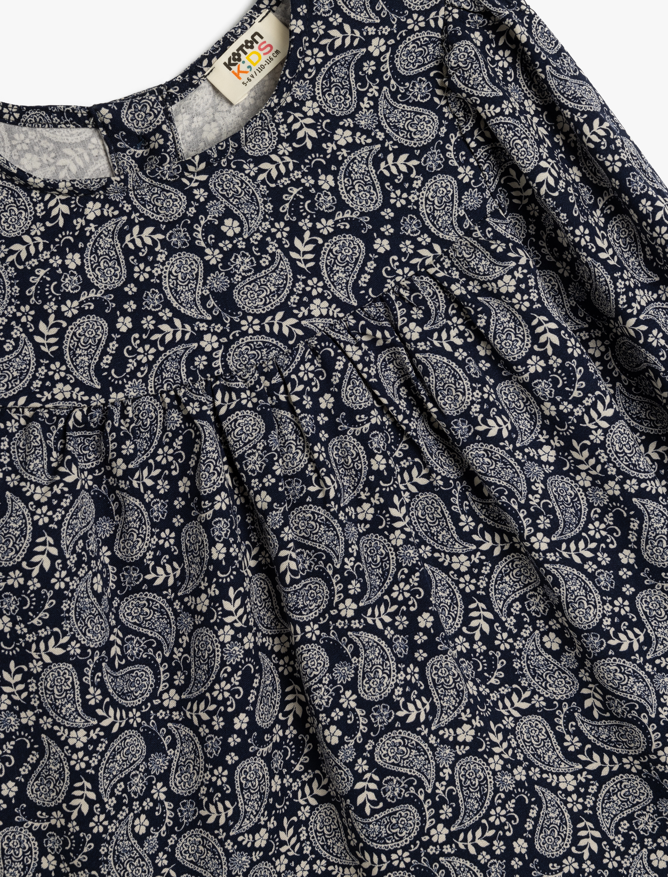  Kız Çocuk Yuvarlak Yaka Etnik Desenli Uzun Kollu Viskon Bluz