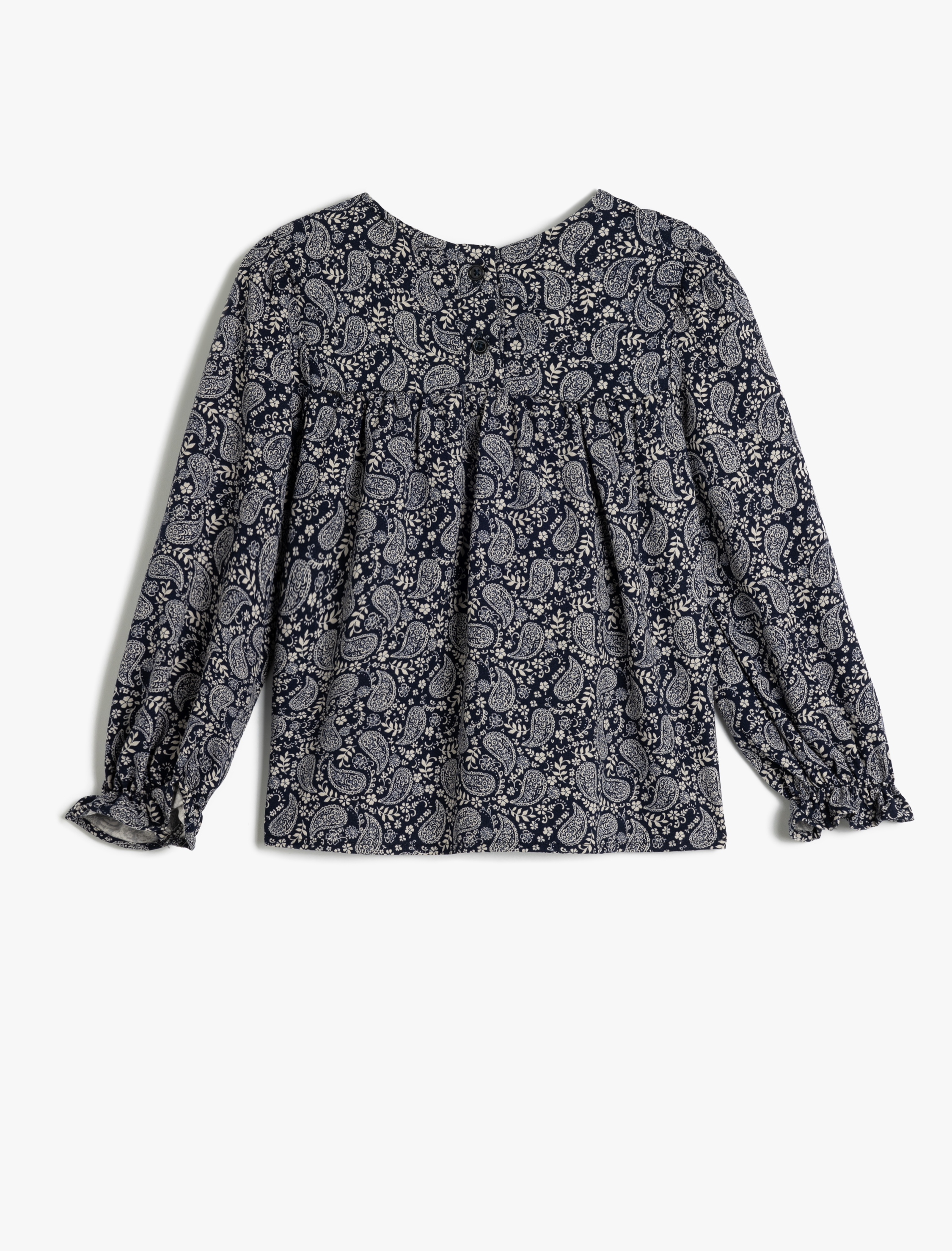  Kız Çocuk Yuvarlak Yaka Etnik Desenli Uzun Kollu Viskon Bluz