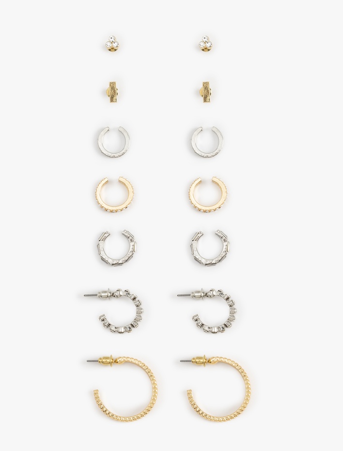 Kadın Taş Detaylı 7'li Küpe Seti