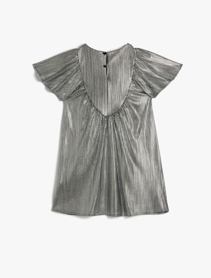 Kız Çocuk Fiyonklu Parlak Elbise Yuvarlak Yaka Kısa Kollu