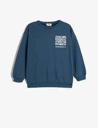 Slogan Baskılı Uzun Kollu Bisiklet Yaka Sweatshirt