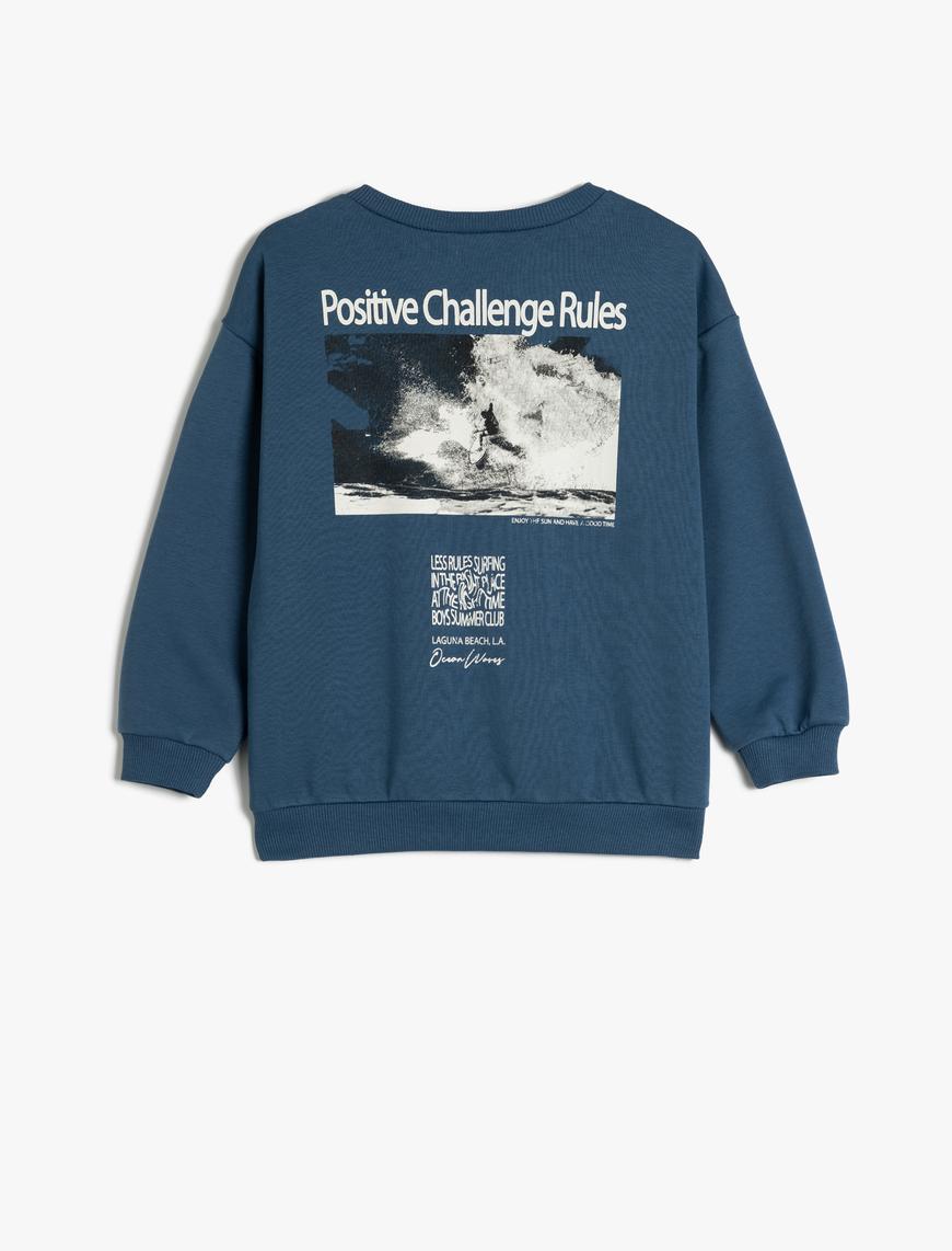  Erkek Çocuk Slogan Baskılı Uzun Kollu Bisiklet Yaka Sweatshirt