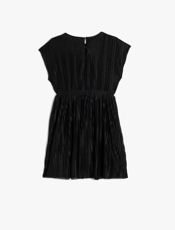 Kız Çocuk Elbise Kolsuz Yuvarlak Yaka Dokulu