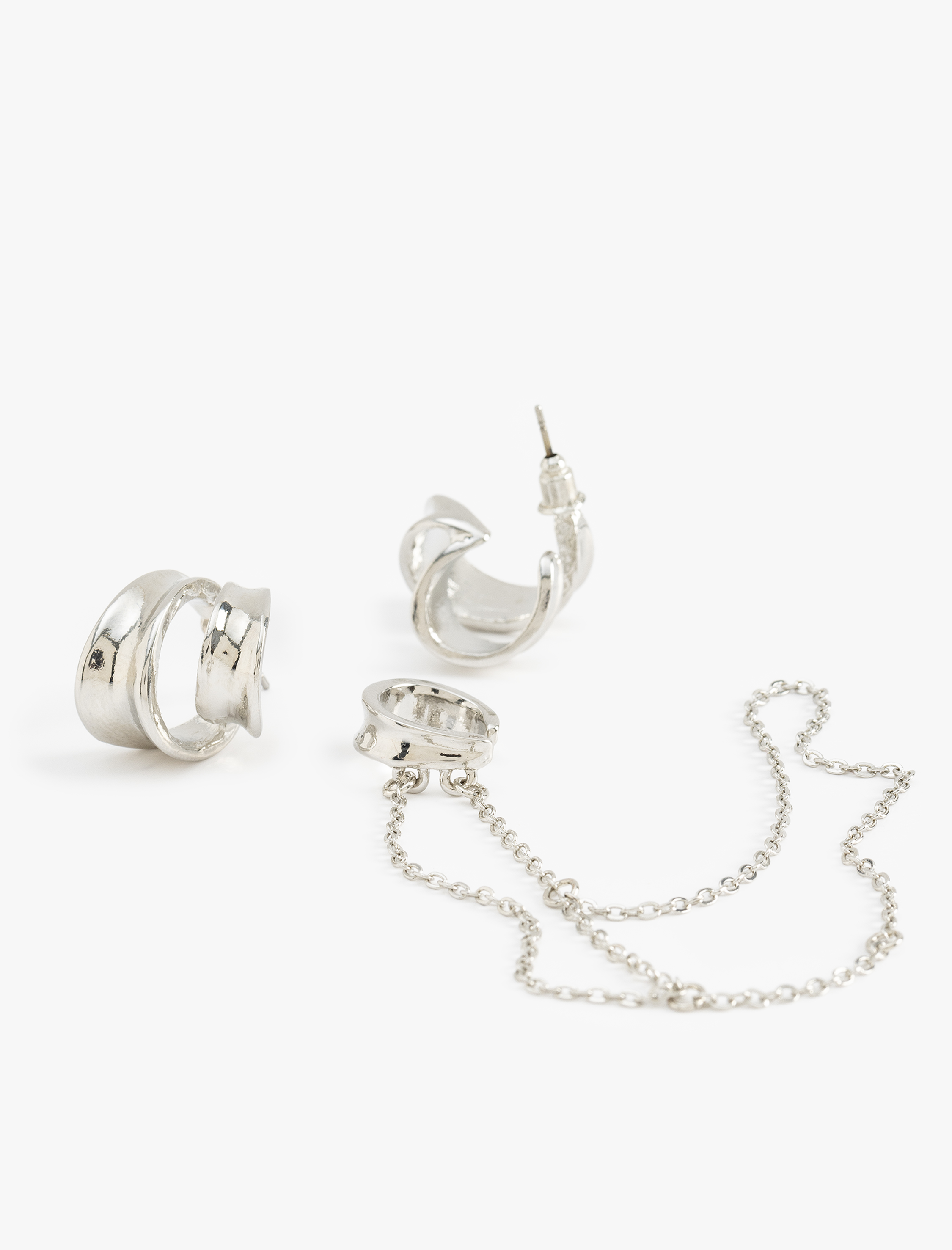  Kadın Zincir Detaylı 3'lü Küpe Seti