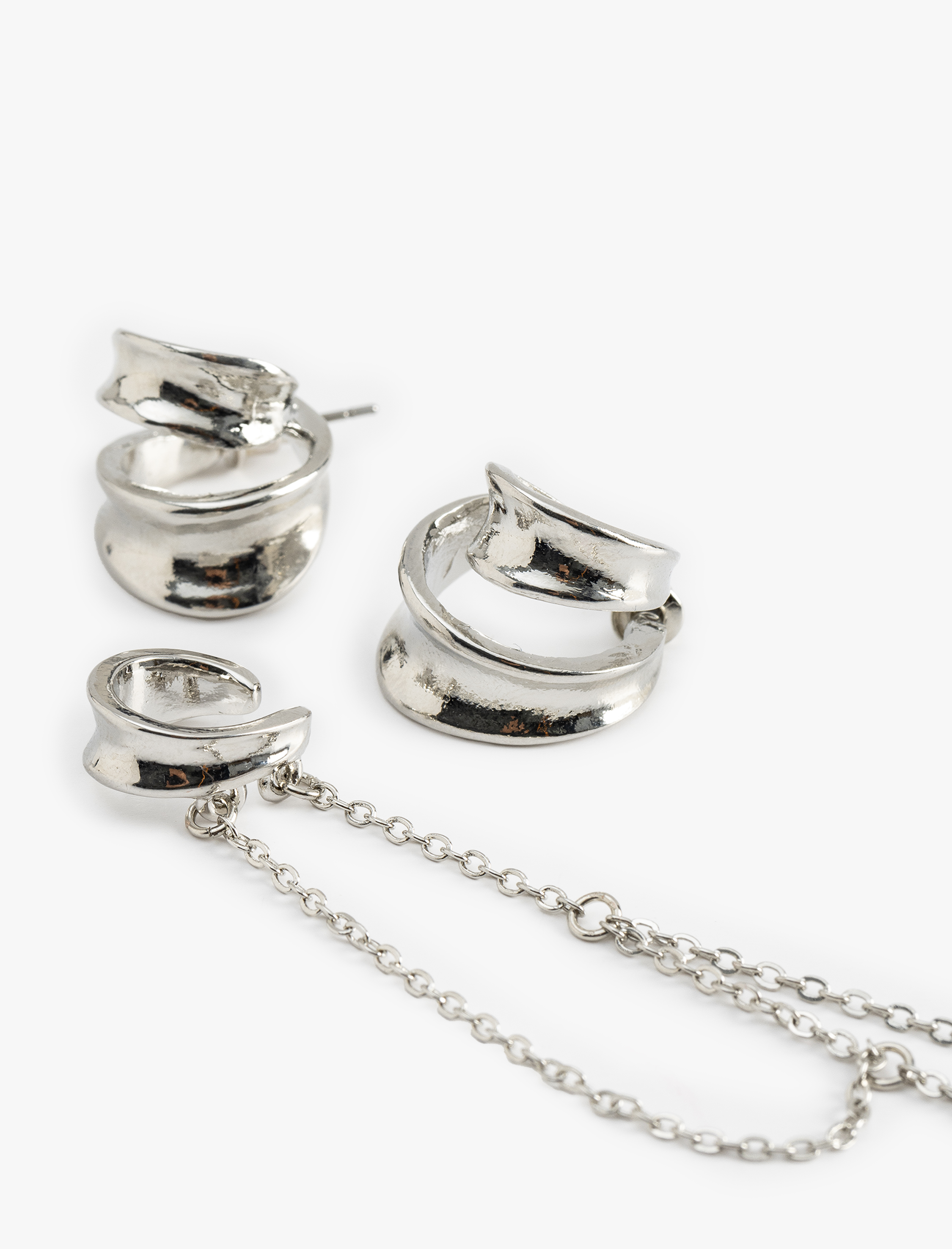 Kadın Zincir Detaylı 3'lü Küpe Seti