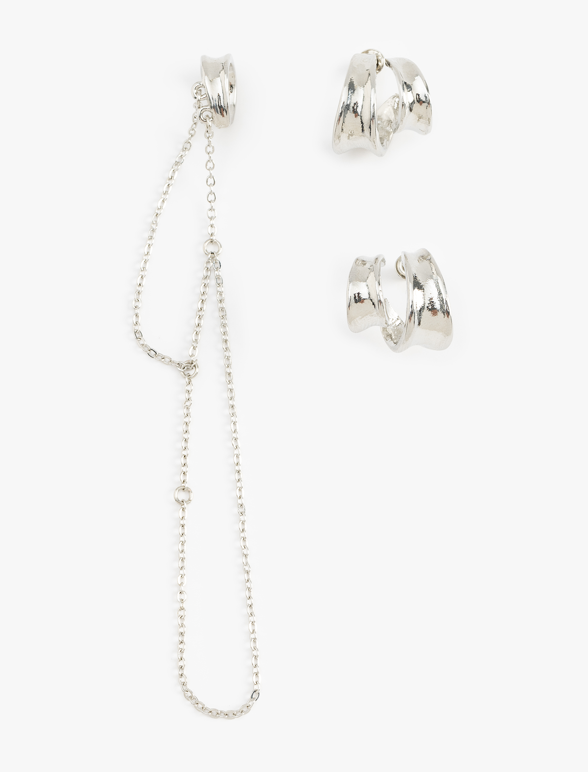  Kadın Zincir Detaylı 3'lü Küpe Seti