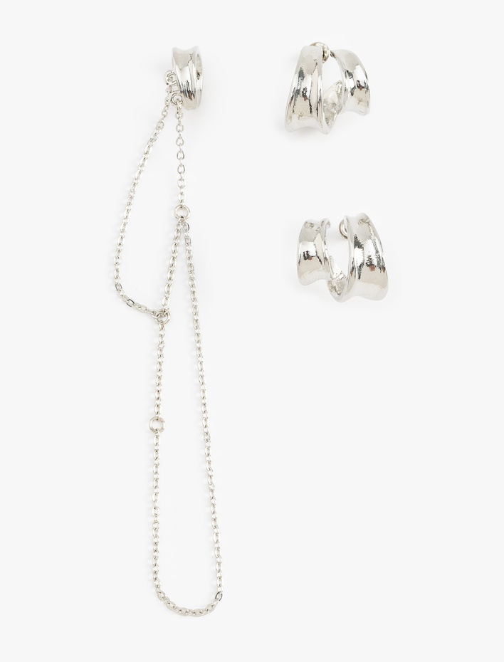 Kadın Zincir Detaylı 3'lü Küpe Seti