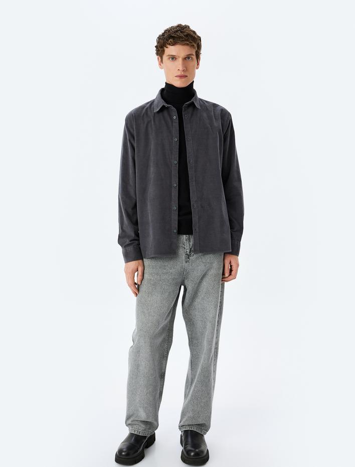  Pamuklu Regular Fit Fitilli Kadife Uzun Kollu Gömlek