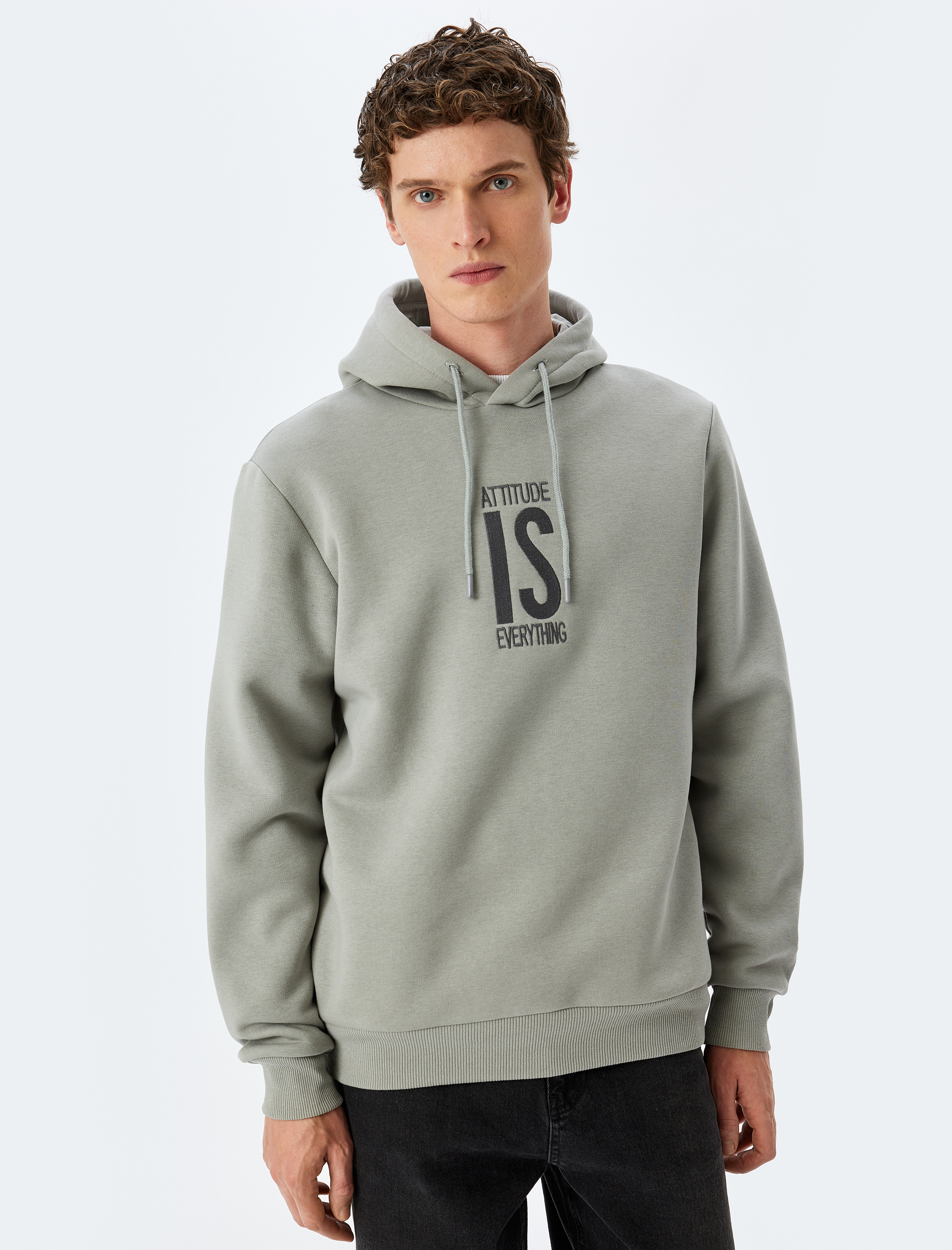   Pamuk Karışımlı Şardonlu Slogan İşlemeli Kapşonlu Sweatshirt