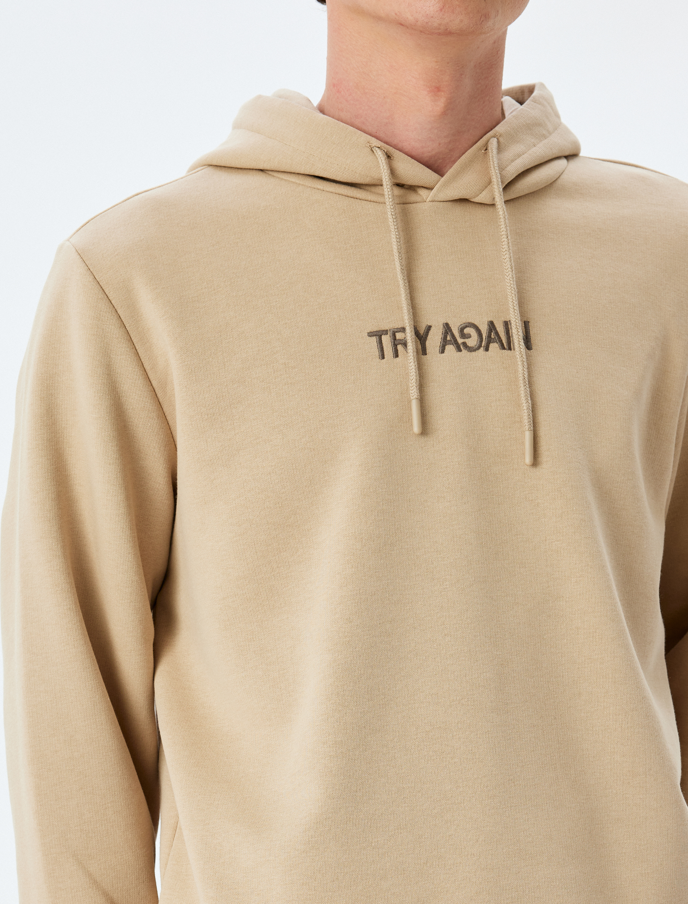   Slogan Baskılı Pamuklu Şardonlu Kapşonlu Sweatshirt
