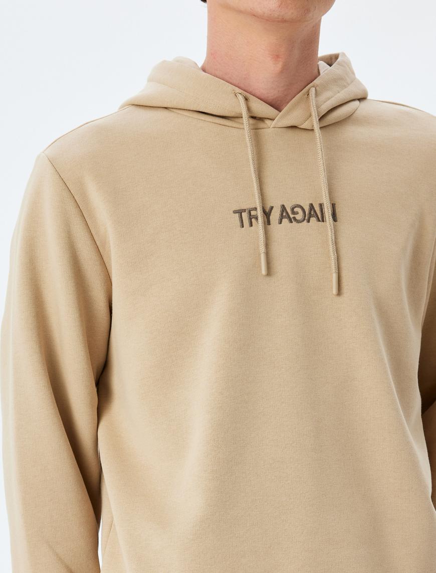   Slogan Baskılı Pamuk Karışımlı Şardonlu Kapşonlu Sweatshirt