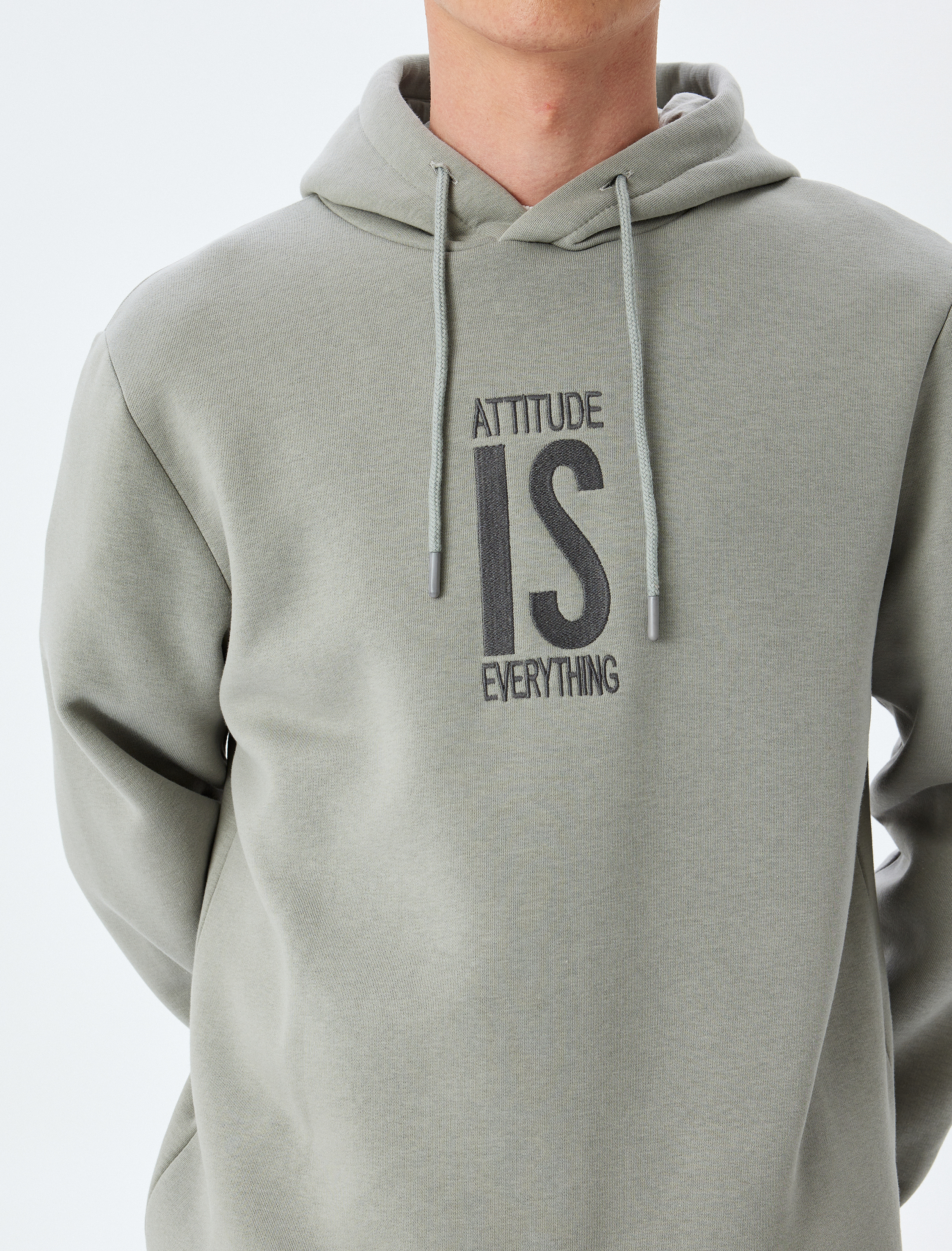   Pamuk Karışımlı Şardonlu Slogan İşlemeli Kapşonlu Sweatshirt