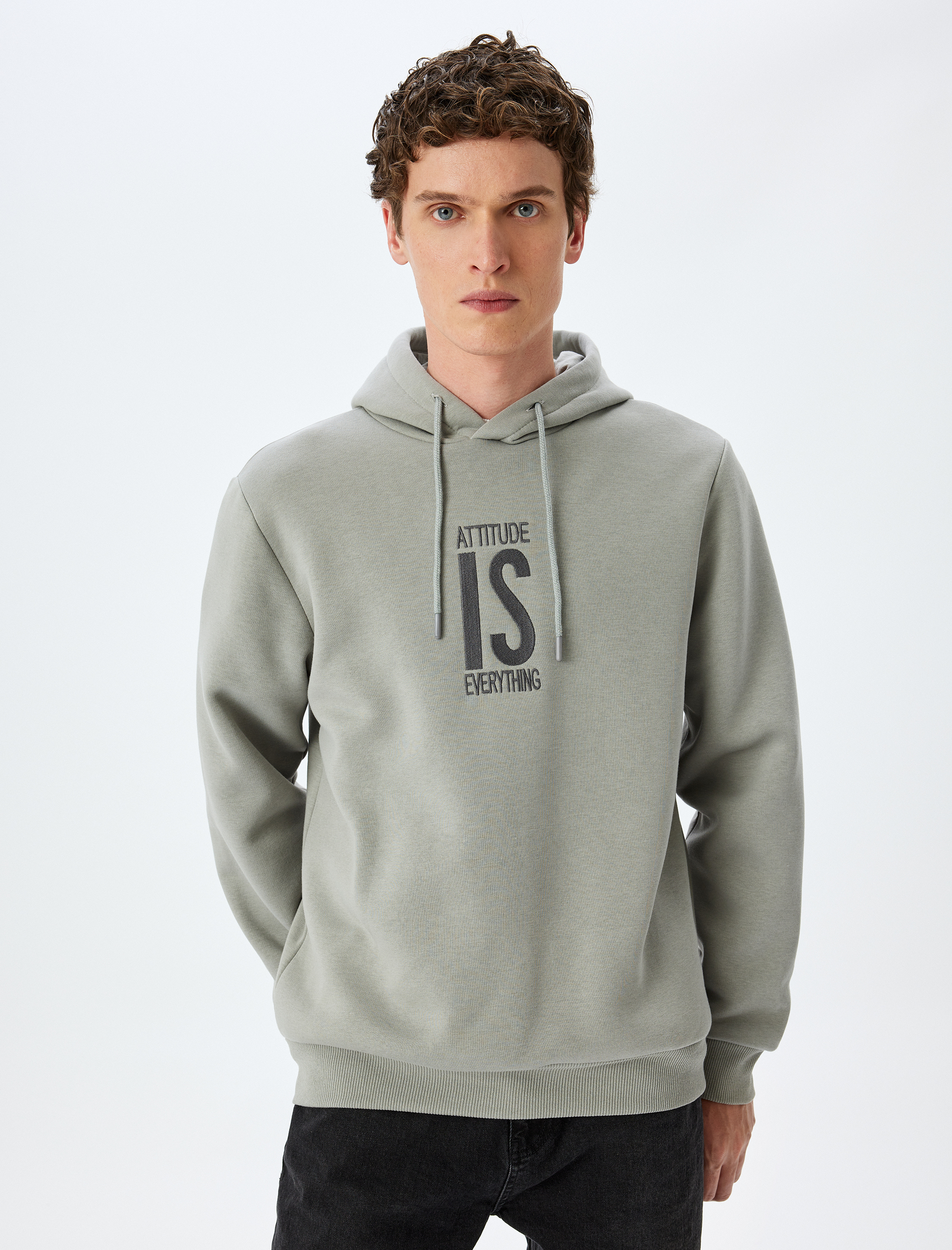   Pamuk Karışımlı Şardonlu Slogan İşlemeli Kapşonlu Sweatshirt