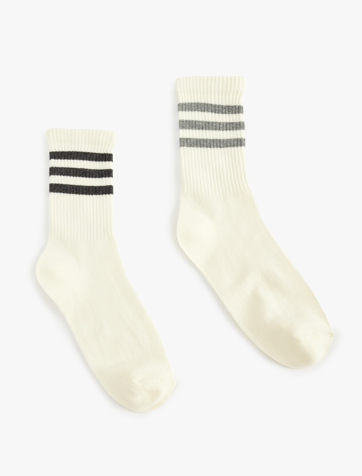 Kadın 2'li Çizgili Tenis Çorap Seti