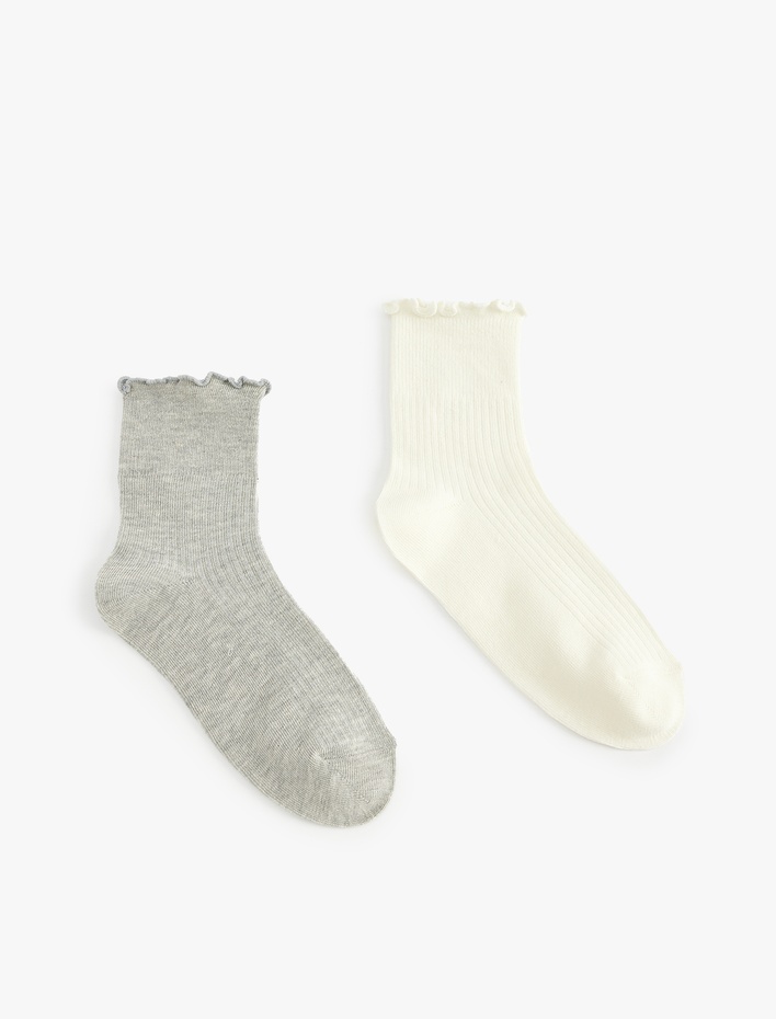 Kadın 2'li Fırfır Detaylı Çok Renkli Soket Çorap Seti