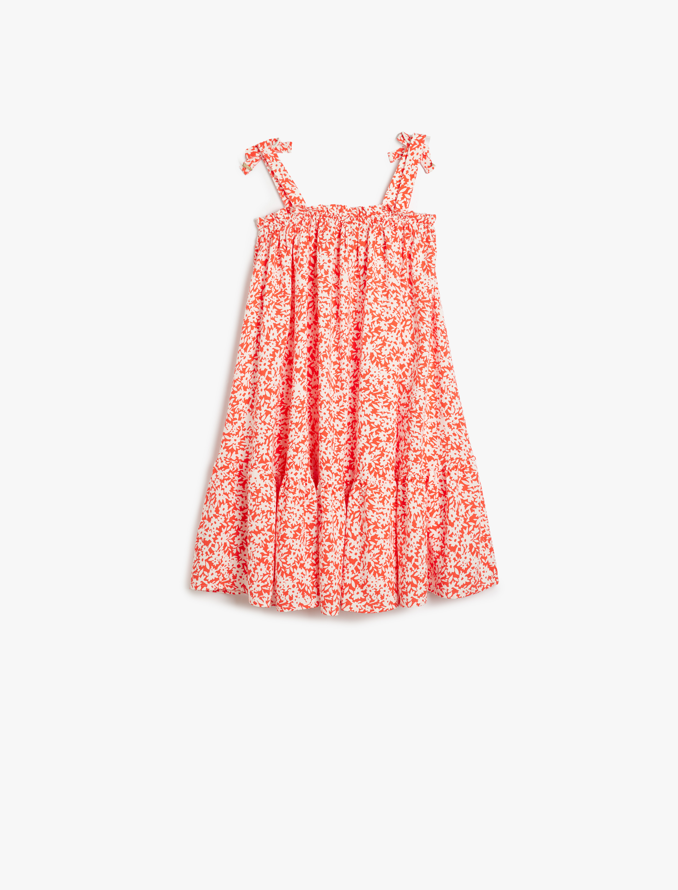  Kız Çocuk Viskon Elbise İnce Askılı Çiçek Desenli