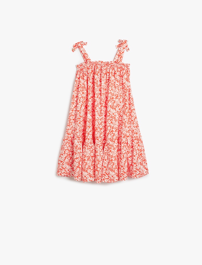 Kız Çocuk Viskon Elbise İnce Askılı Çiçek Desenli