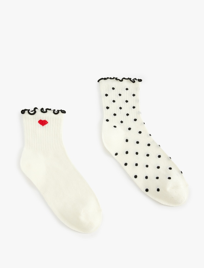 Kadın 2'li Puantiyeli Kalpli Soket Çorap Seti