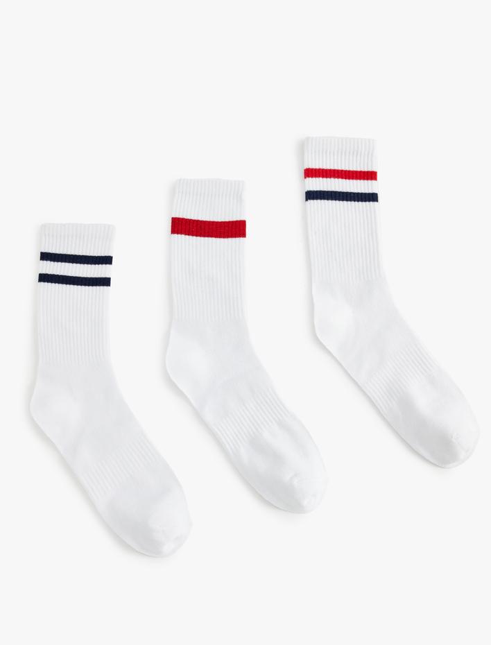 Erkek 3'lü Pamuklu Çizgili Soket Tenis Çorap Seti