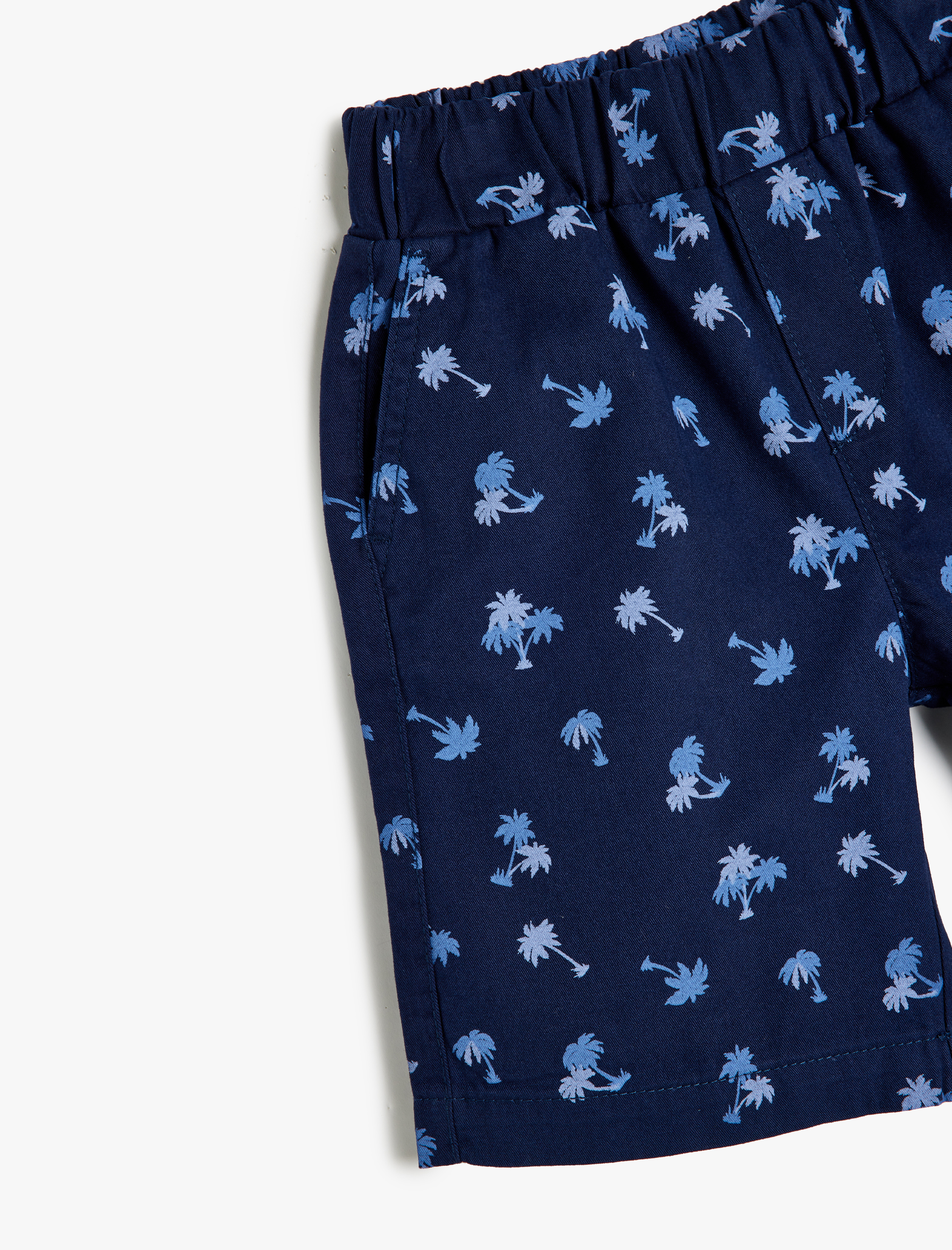  Erkek Çocuk Şort Palmiye Baskılı Cepli Beli Lastikli Bağlamalı Pamuklu