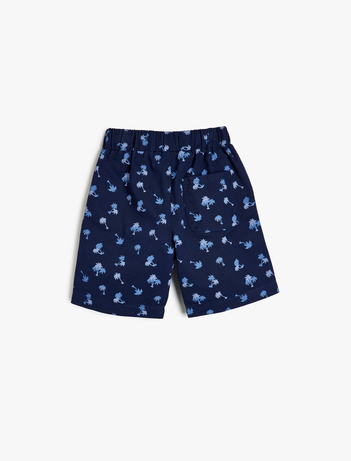 Erkek Çocuk Şort Palmiye Baskılı Cepli Beli Lastikli Bağlamalı Pamuklu