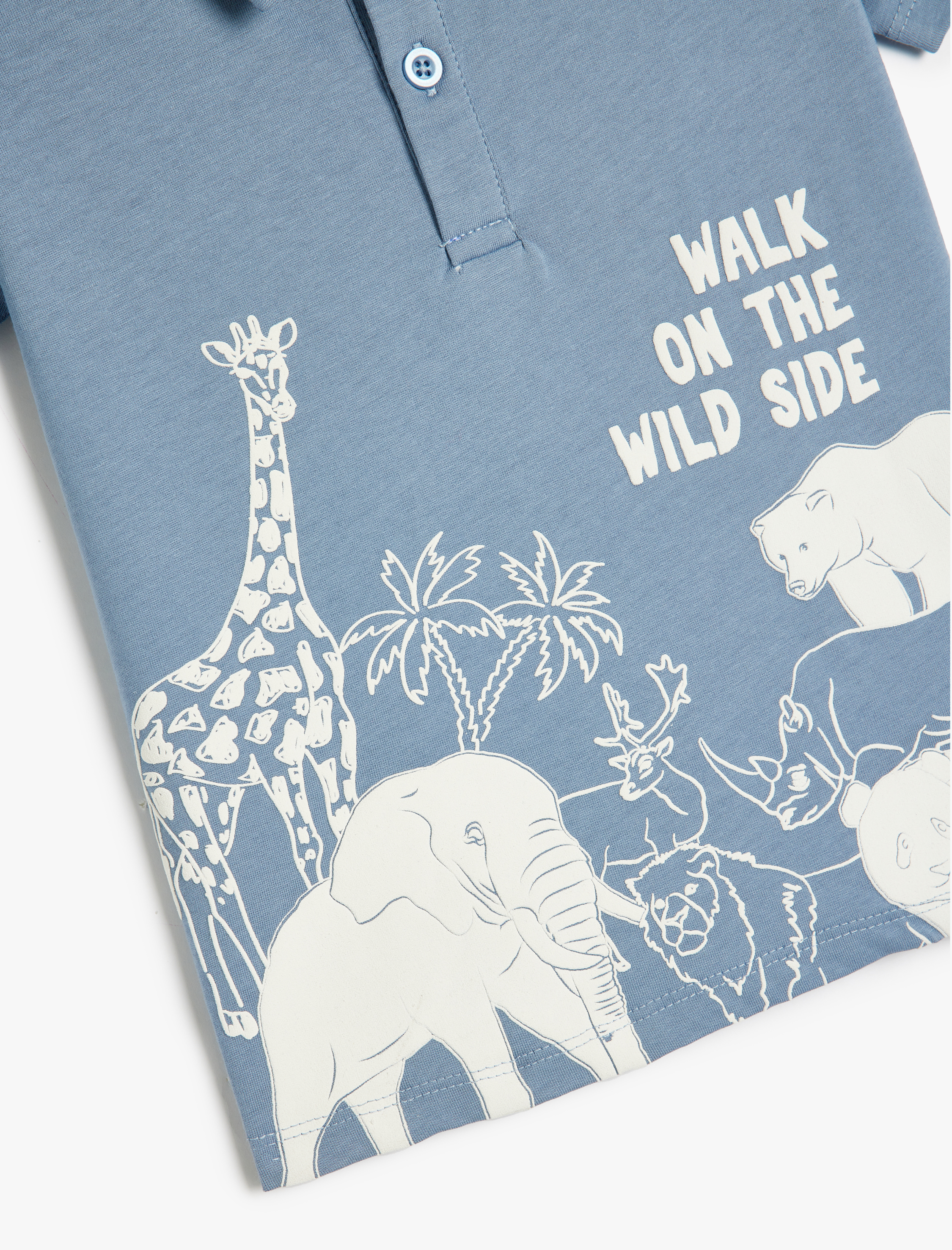  Erkek Bebek Polo Yaka Tişört Kısa Kollu Hayvanlar Baskılı Pamuklu