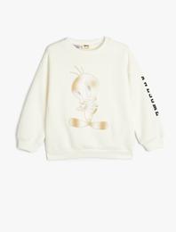 Tweety Sweatshirt Lisanslı Bisiklet Yaka Uzun Kollu