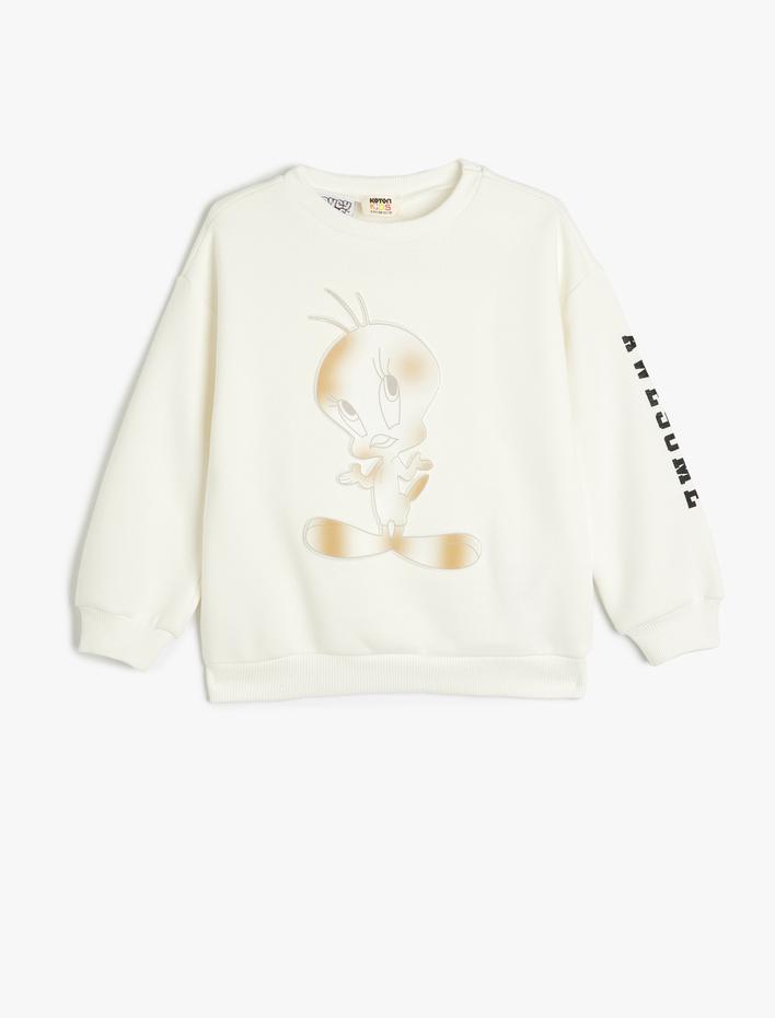 Kız Çocuk Tweety Sweatshirt Lisanslı Bisiklet Yaka Uzun Kollu