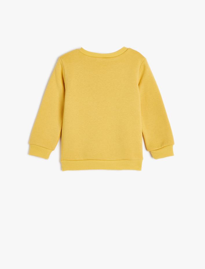 Erkek Bebek Dinozor Baskılı Uzun Kollu Pamuklu Sweatshirt Şardonlu