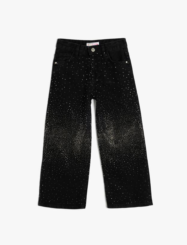 Kot Pantolon Geniş Paça Zımbalı Cepli Pamuklu - Wide Leg Jean_0
