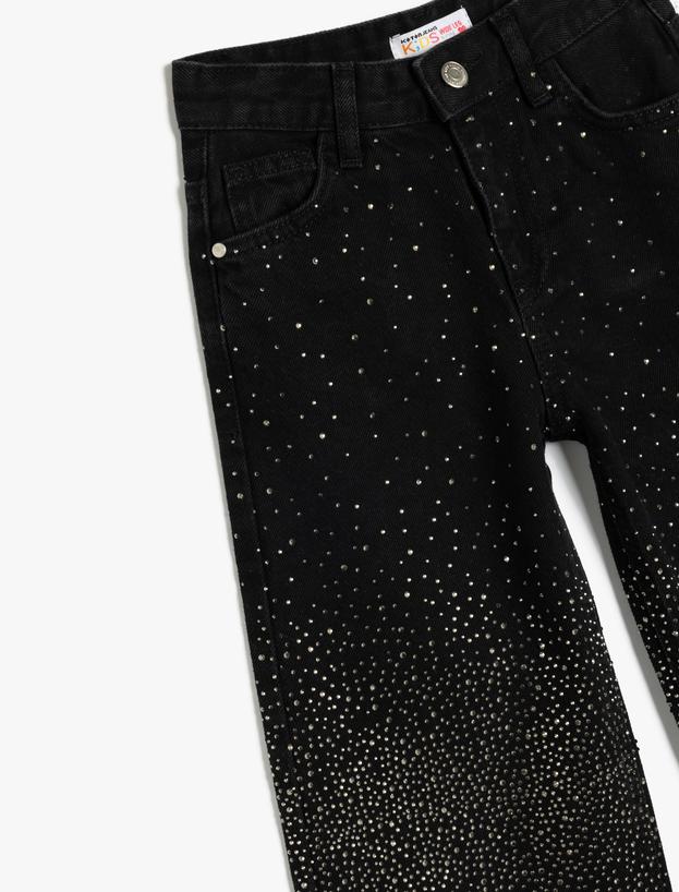 Kot Pantolon Geniş Paça Zımbalı Cepli Pamuklu - Wide Leg Jean_2