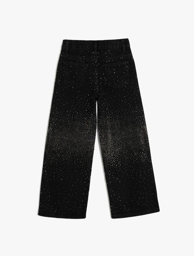 Kot Pantolon Geniş Paça Zımbalı Cepli Pamuklu - Wide Leg Jean_1