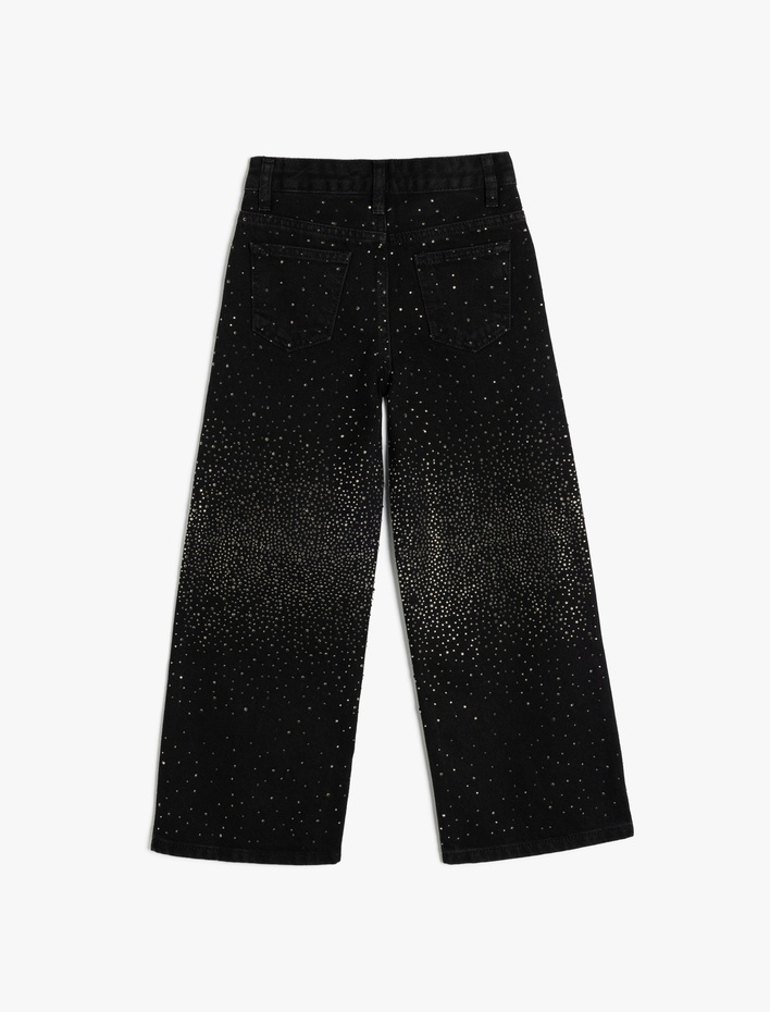 Kız Çocuk Kot Pantolon Geniş Paça Zımbalı Cepli Pamuklu - Wide Leg Jean