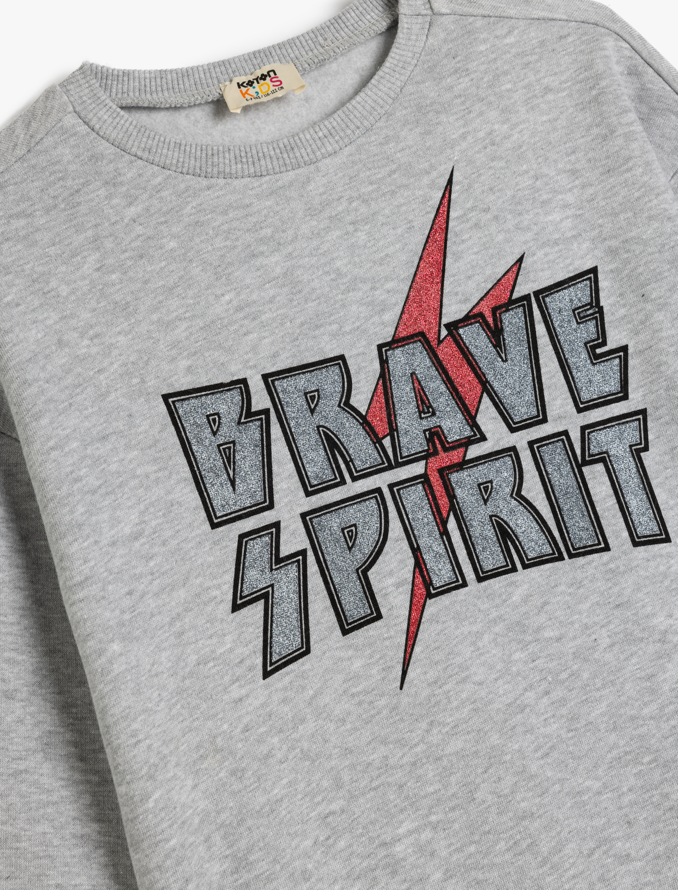  Kız Çocuk Slogan Baskılı Uzun Kollu Bisiklet Yaka Şardonlu Sweatshirt