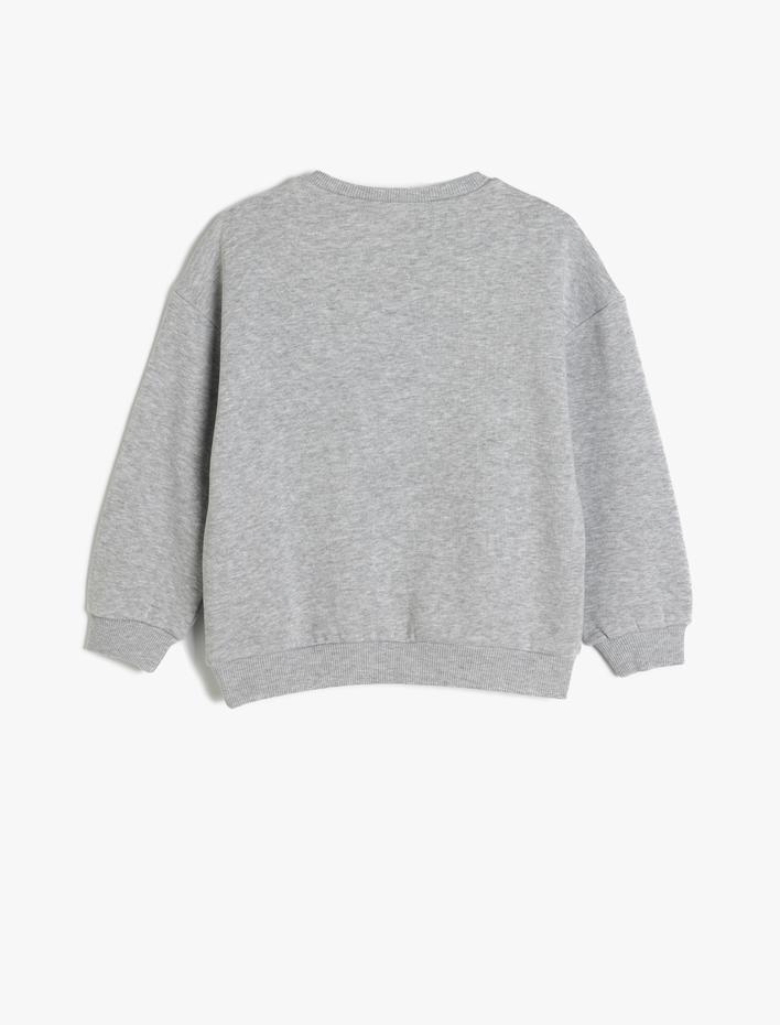 Kız Çocuk Slogan Baskılı Uzun Kollu Bisiklet Yaka Şardonlu Sweatshirt