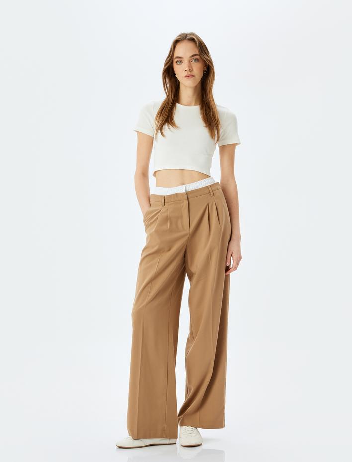  Basic Kısa Kollu Bisiklet Yaka Slim Fit Crop Kaşkorse Kadın Tişört