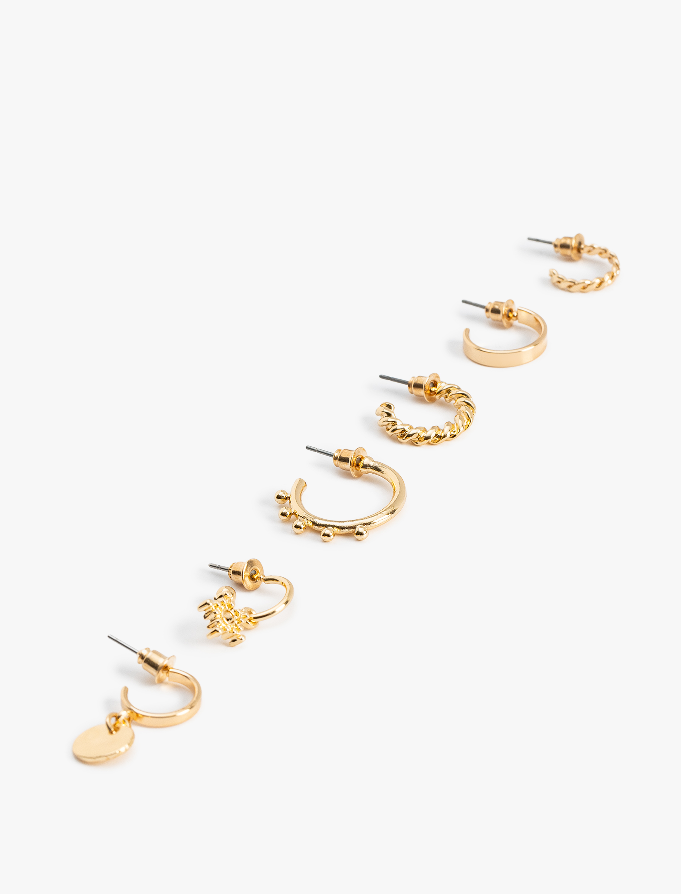  Kadın Çelik Burgu Charm Detaylı 6'lı Halka Küpe Seti