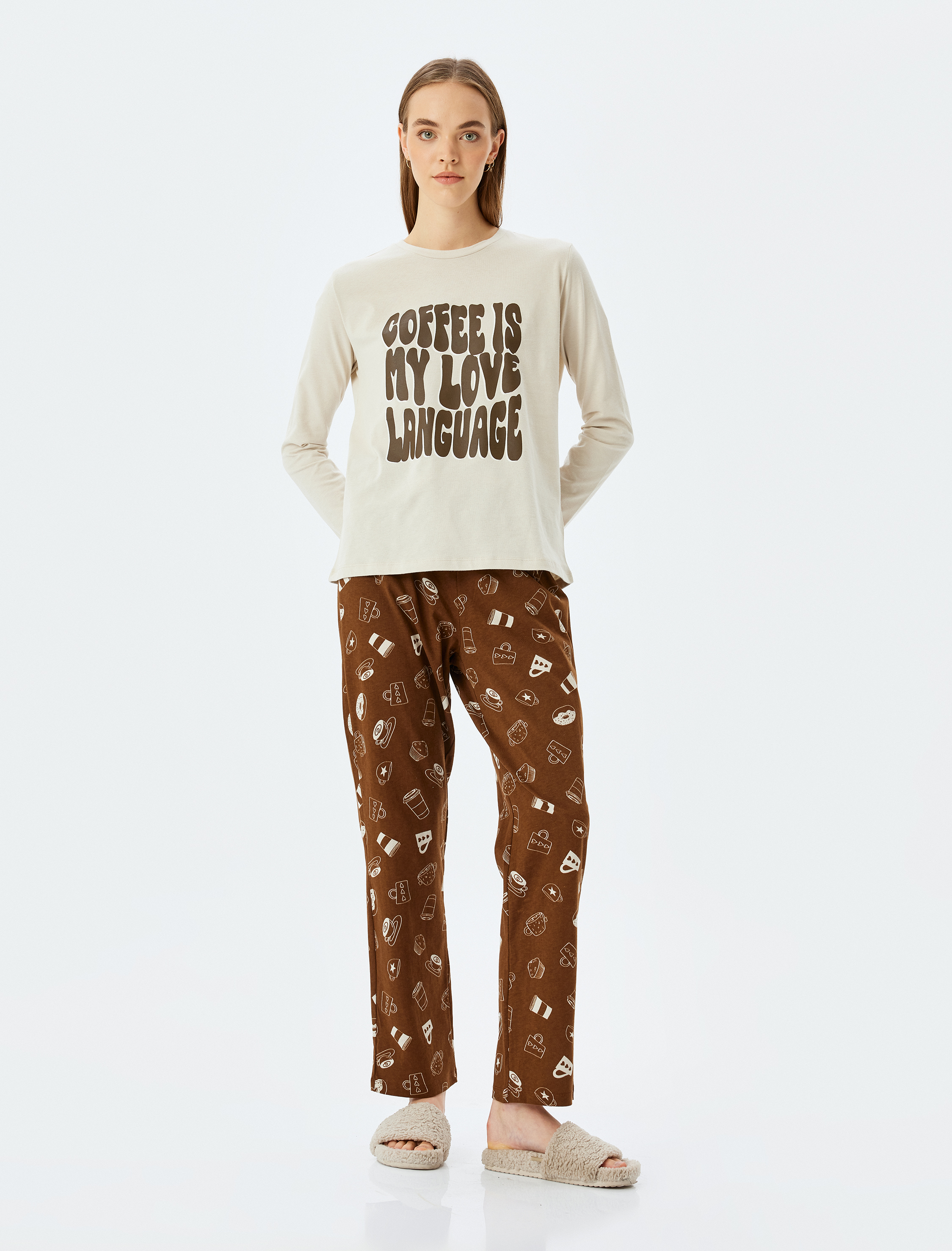 Koton Kadın Baskılı Pamuklu 2'li Pijama Takımı -1