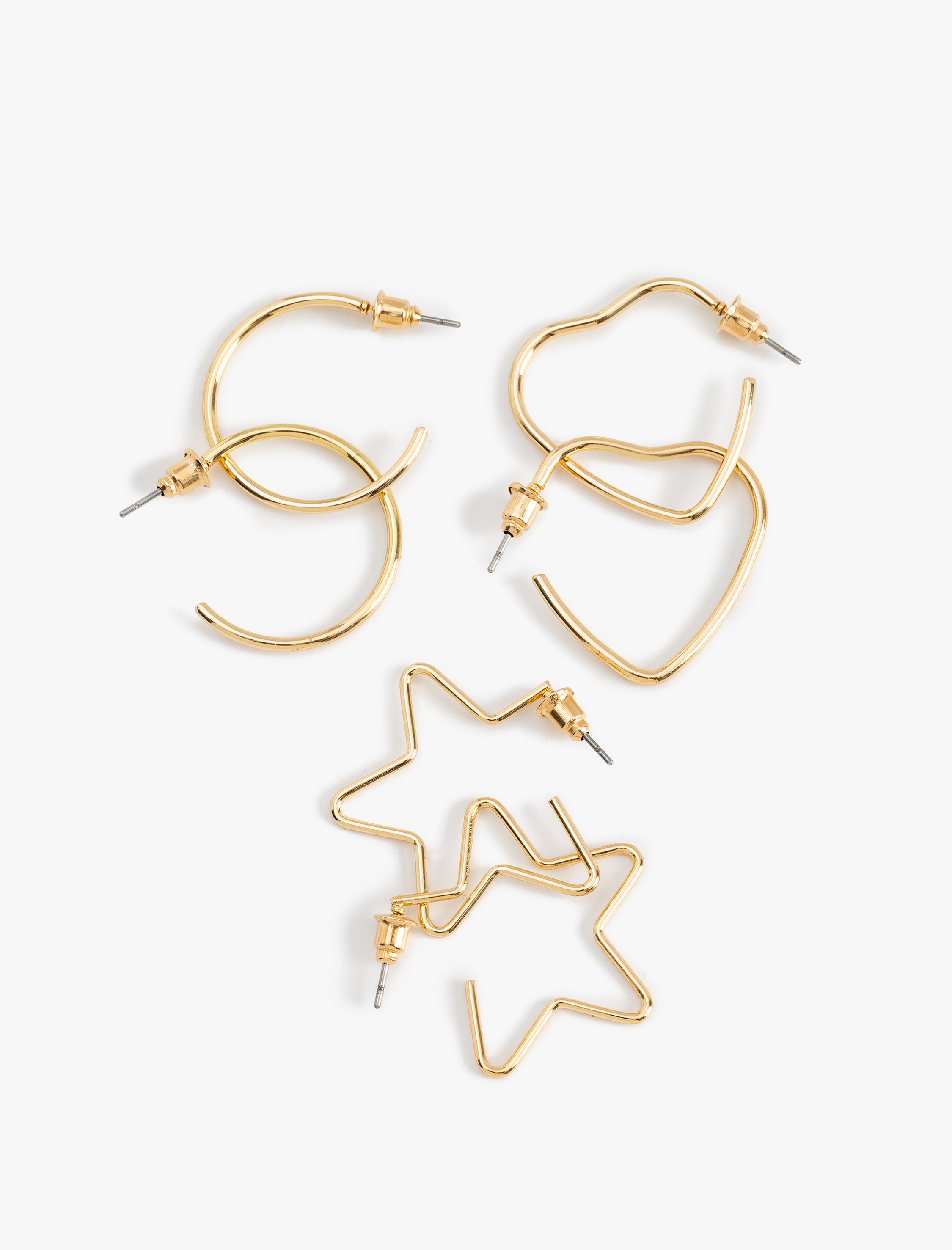  Kadın 3'lü Çelik Kalp Yıldız Şekilli Halka Küpe Seti