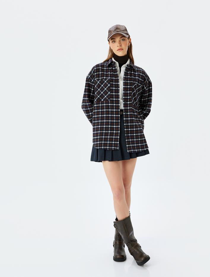  Klasik Yaka Cep Detaylı Düğmeli Ekoseli Oduncu Gömleği