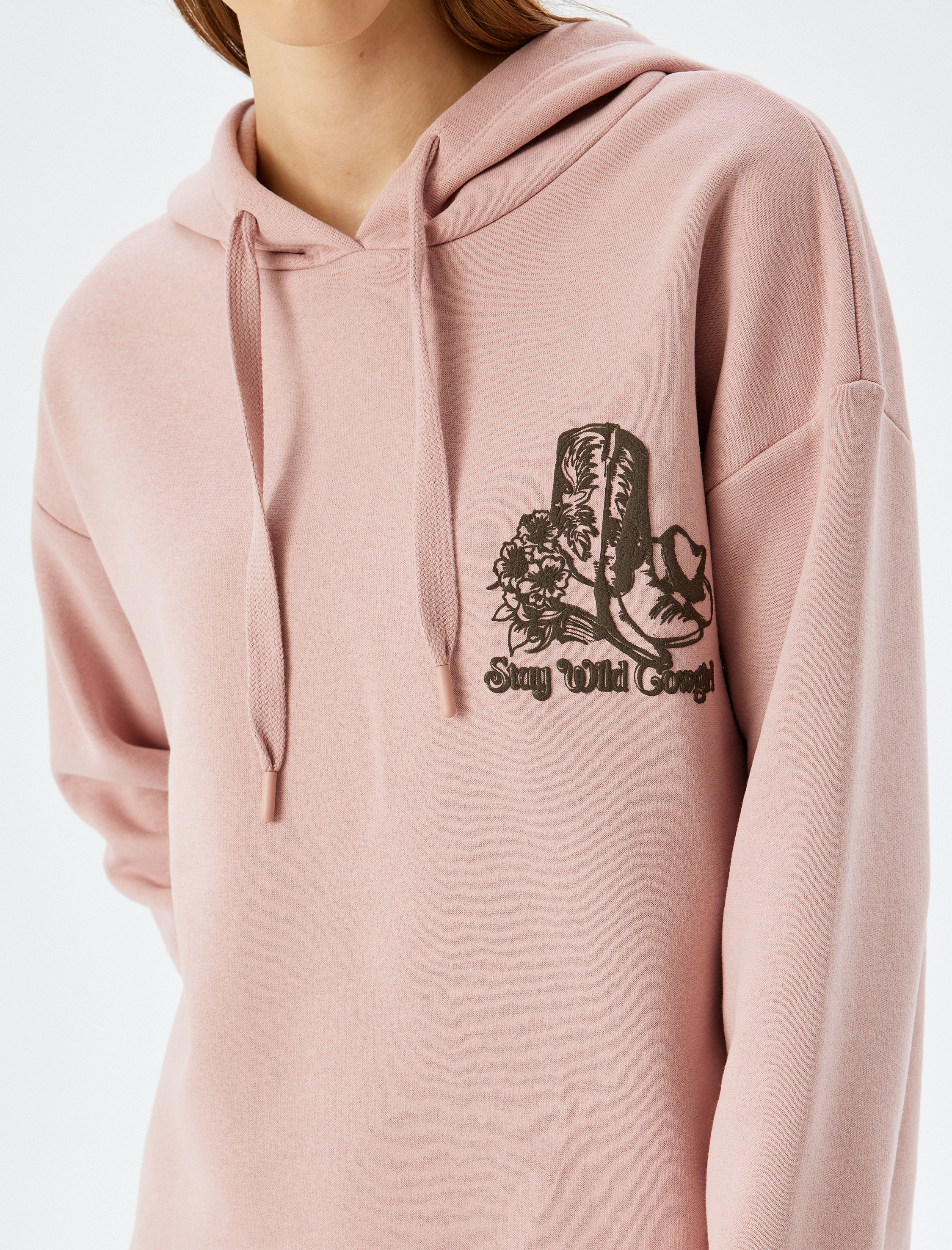   Arkası Baskılı Kapşonlu Şardonlu Oversize Sweatshirt