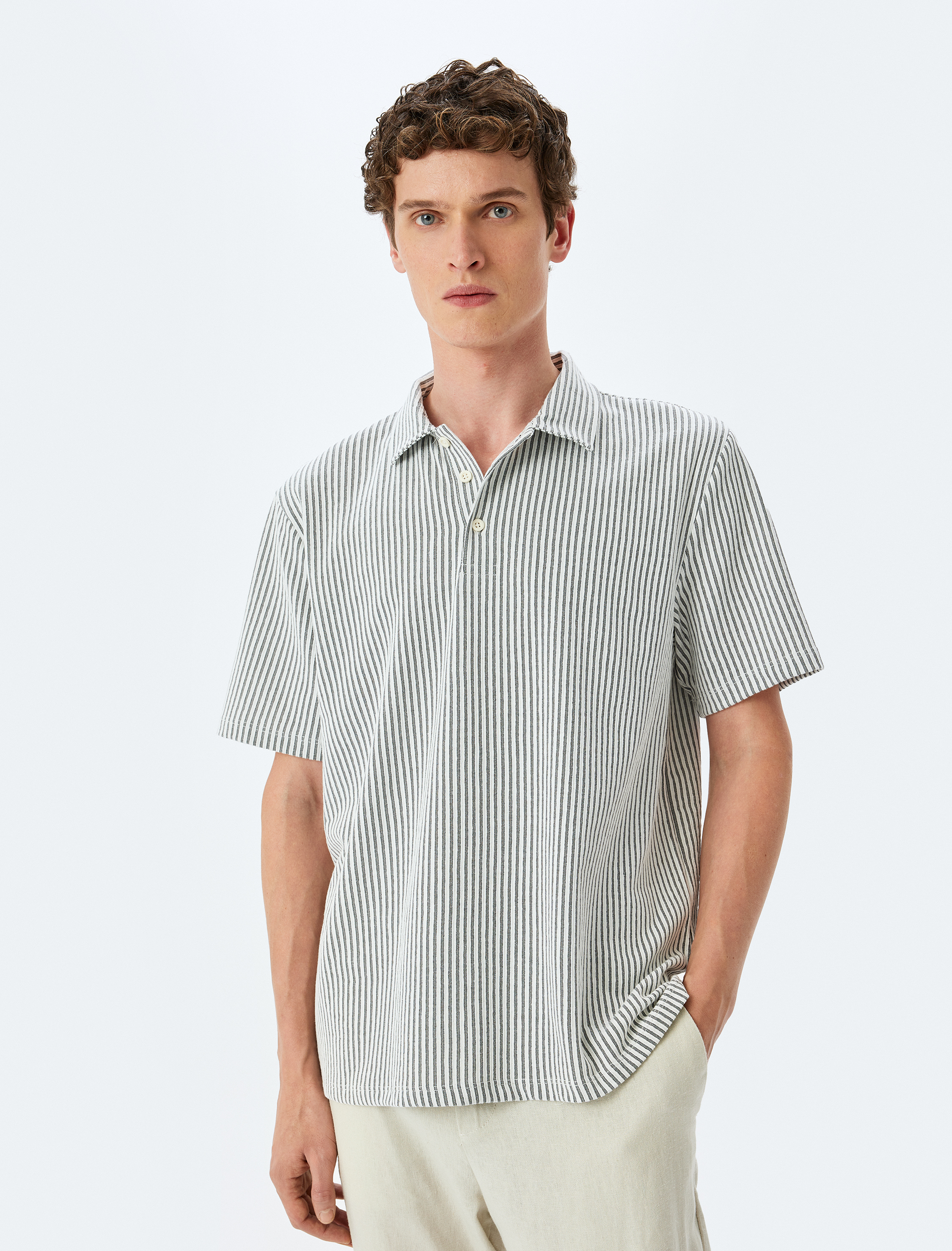 Kısa Kollu Çizgili Regular Fit Pamuk Karışımlı Polo Yaka Tişört