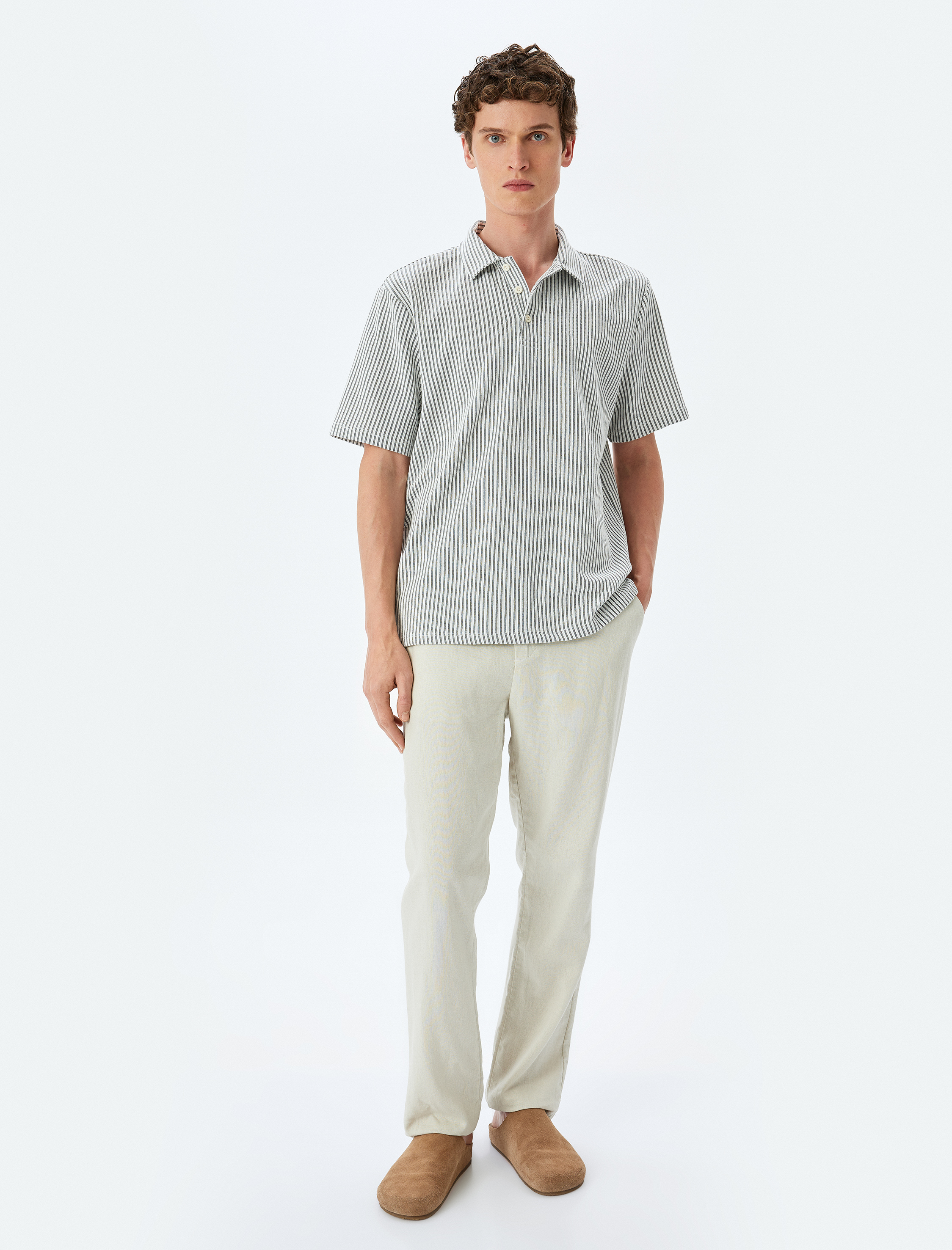 Kısa Kollu Çizgili Regular Fit Pamuk Karışımlı Polo Yaka Tişört