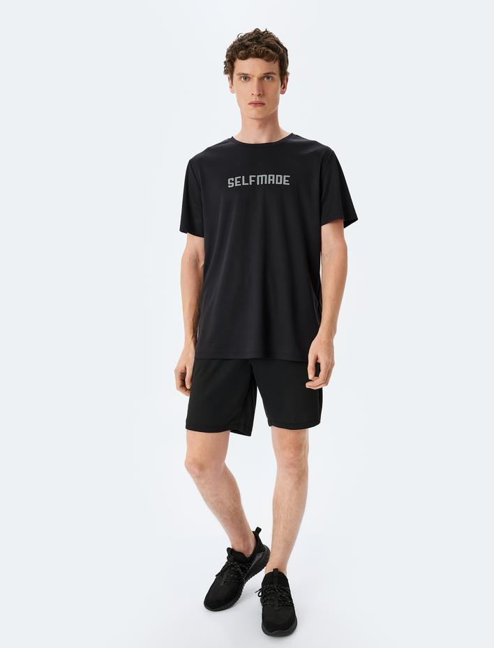  Kısa Kollu Bisiklet Yaka Slogan Baskılı Spor Tişört